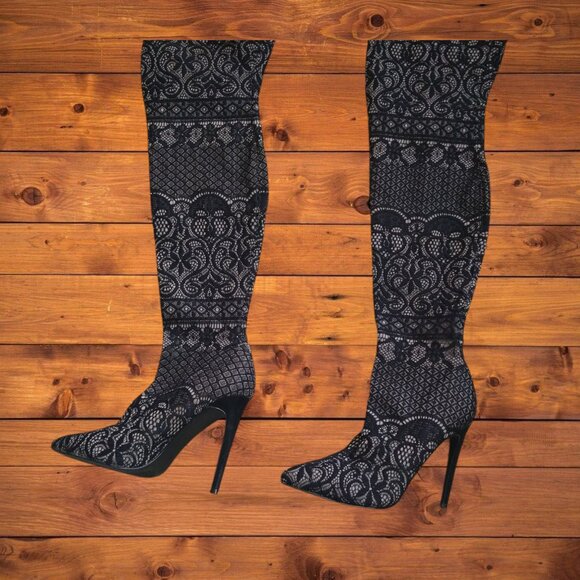 Steve Madden Tiffy Women's Size 9.5 Black Over the Knee Heeled Stiletto Boots - Picture 2 of 7